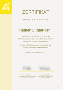 Zertifikat Lehrgang „Innovation Consultant“ S. 1